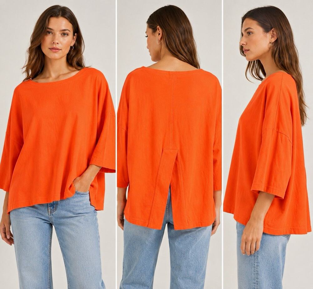Free-est Free People NWT $98 Orange Crew Neck Dolman 3/4 Sleeve Oversized Top M